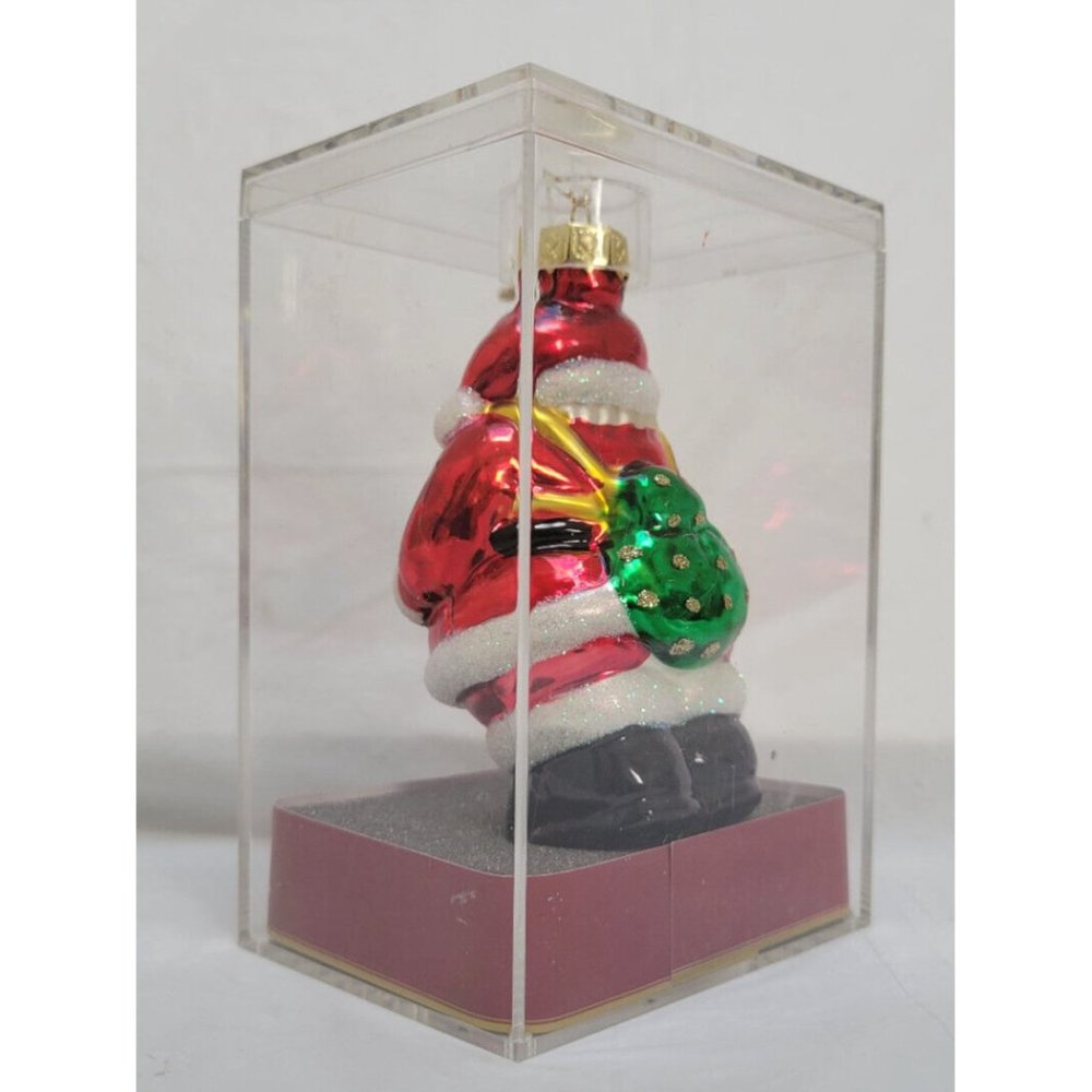 Vintage Glittery SANTA CLAUS Glass Christmas Ornament 4" in Acrylic Case - Picture 4 of 10